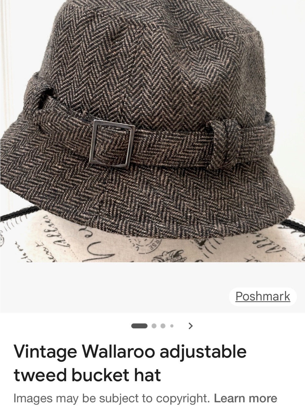 Wallaroo Women's Vintage Black & White Adjustable Tweed Bucket Hat - Picture 6 of 6